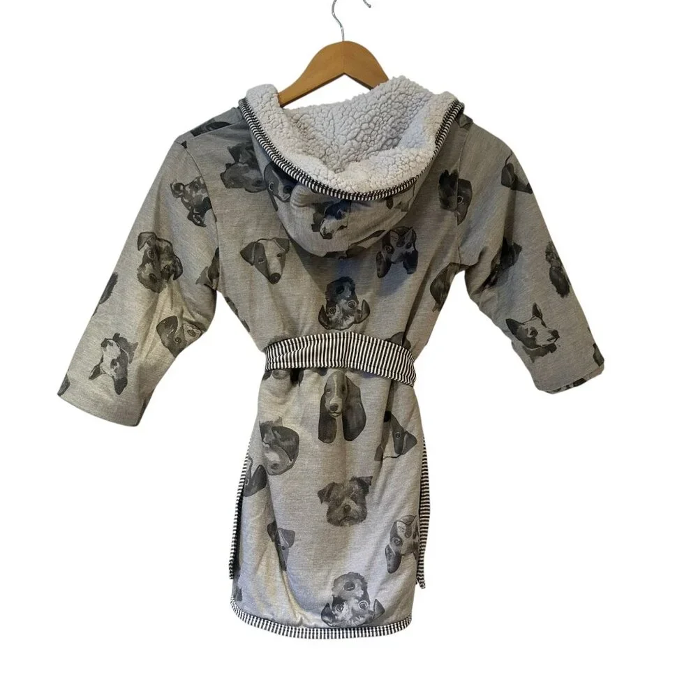 Woodrow & Friends Fleece Puppy Dog Gray  White Robe Housecoat‎ Size 5/6
